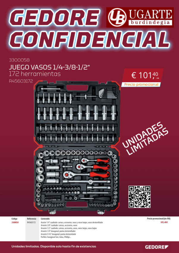 Juego vasos 1/4-3/8-1/2" (172 herramientas) Promoción Gedore
